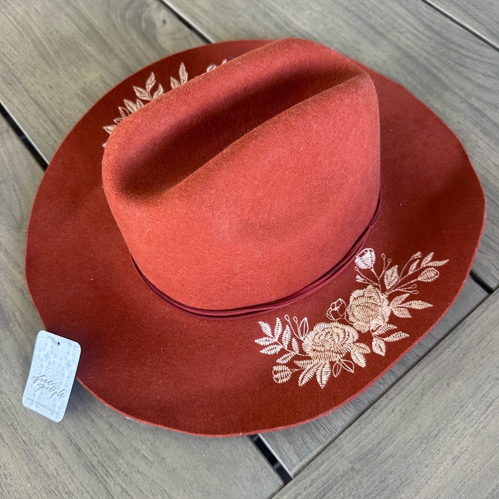 Free People Rust Hat with Floral Embroidery